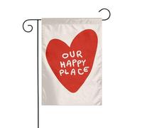 Our Happy Place, grande bandiera da giardino a forma di cuore rosso, 30 x 45 cm, verticale su entrambi i lati, decorazione per casa colonica e per esterni