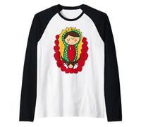 Our Lady of Guadalupe Cute Cartoon Virgen De Guadalupe Maglia con Maniche Raglan