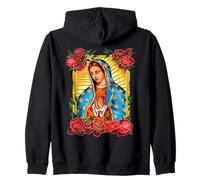 Our Lady Virgen De Guadalupe Saint Virgin, Red Rose Flower Felpa con Cappuccio