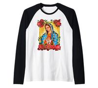 Our Lady Virgen De Guadalupe Saint Virgin, Red Rose Flower Maglia con Maniche Raglan