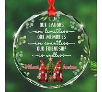 Our Laughs are Limitless Memories are Countless Friendship Endless Glass Ornament Gift, nomi personalizzati Bestie/Best Friends gnomo ornamento, personalizzato amicizia a lunga distanza ornamento