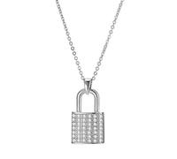 Ouran - Collana con ciondolo a forma di lucchetto per donna, placcata in argento e oro rosa, con zirconia cubica e Rame, colore: Placcato in argento., cod. X517-TXL0254-SL