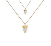 Ouran - Collana da donna con ciondolo a forma di gufo, a doppio strato, in acciaio INOX placcato oro e rosa e Acciaio inossidabile, colore: Oro rosa, cod. X553-NS186-RG