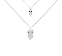 Ouran - Collana da donna con ciondolo a forma di gufo, a doppio strato, in acciaio INOX placcato oro e rosa e Acciaio inossidabile, colore: Placcato in argento., cod. X553-NS186-SL