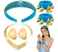 Ourdort 4pcs Arabian Princess Costume Accessori,Set di Accessori Principessa Araba,Accessori Principessa Jasmine,con Orecchini, Cerchietti,Collane e Gioielli per le Mani,per Carnevale Cosplay