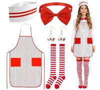 Ourdort 5 pezzi costume da popcorn, costume da cameriere in stile anni '50, calze sopra il ginocchio, grembiule da chef, papillon e orecchini popcorn, set di carnevale, circo, cosplay party
