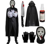 Ourdort Maschera Scream Ghostface Fantasma, Horror Ghost Face Costume con Maschera Scream Coltello Finto, per Halloween Cosplay