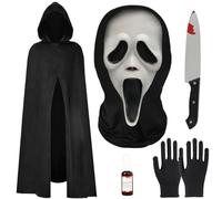 Ourdort Maschera Scream Ghostface Fantasma, Horror Ghost Face Costume con Maschera Scream Coltello Finto Guanti, per Halloween Cosplay