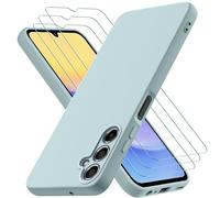Oureidoo Cover per Samsung Galaxy A15 4G/5G con 3 Pezzi Pellicola Vetro Temperato, Custodia in Morbida Silicone Liquido, Sottile e Antiurto con Rivestimento in Microfibra AntiGraffio, Verde Chiaro