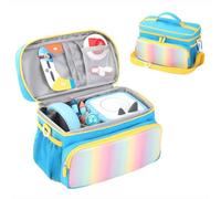 OURHZTB Custodia da trasporto compatibile con lettore audio Toniebox 2/1, borsa da viaggio per lettore audio, set organizer tasche per caricabatterie, carte, accessori per cuffie, blu e giallo., Borsa