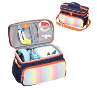 OURHZTB Custodia da trasporto compatibile con lettore audio Toniebox 2/1, borsa da viaggio per lettore audio, set organizer tasche per caricabatterie, carte, accessori per cuffie, blu e arancione