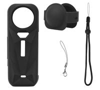 OURHZTB Custodia in silicone per Insta360 X5, protezione morbida per copriobiettivo, coperchio esterno aperto lato batteria custodia protettiva a tutto tondo con cordino da polso