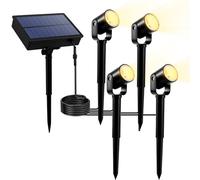 OurLeeme Faretti Solari da Giardino Luci LED Esterne IP65 Impermeabili, 3000K Bianco Caldo + 2 Modi, Auto ON/OFF con Picchetti, a Energia Solare per Prato, Cortile, Vialetto, Patio, Alberi