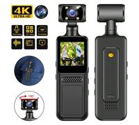 OURLIFE Telecamera tascabile 4K HD, Fotocamera per vlogging, 1500mAh, Rilevamento di volti/oggetti, Microfono incluso per audio chiaro, Fotocamera portatile da 1,3 pollici con molletta per bicicletta,