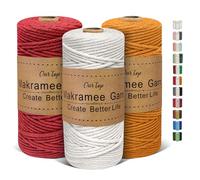 OurTop Corda Macramè 3mm Set, 3mm x 100m Filo Macrame Corda Macramè Filo Morbido Filato Macrame per Fai Da Te, Artigianato, Lavori a Maglia, Lavori Decorativi(Natura, Giallo Scuro, Rosso)