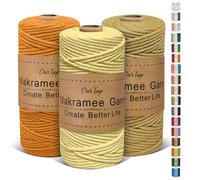 OurTop Corda Macramè 3mm Set, 3mm x 100m Filo Macrame Corda Macramè Filo Morbido Filato Macrame per Fai Da Te, Artigianato, Lavori a Maglia(Giallo Chiaro, Giallo Scuro, Marrone Chiaro)