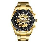 Ourui Orologi Da Polso,Orologio Meccanico Automatico Cavo Orologio Impermeabile Con Cinturino In Acciaio Luminoso, Quadrante Nero Con Cerchio D'Oro