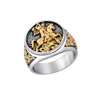 Ouruiba Anello con sigillo rotondo, Cavaliere dei Templari, Bravoure, retrò, elegante, gioielli da uomo, acciaio inox