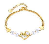 Ouruiba Bracciale a catena con stelle e perle a cuore in madreperla, placcato oro, in acciaio inossidabile, gioielli Cadau da donna, acciaio inox