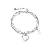 Ouruiba Bracciale con ciondolo a forma di cuore madreperla in acciaio inossidabile, a doppia fila, regolabile, gioiello regalo per donna e ragazza, acciaio inox