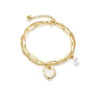 Ouruiba Bracciale con ciondolo a forma di cuore madreperla in acciaio inossidabile, a doppia fila, regolabile, gioiello regalo per donna e ragazza, acciaio inox
