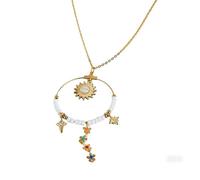 Ouruiba Collana con ciondolo circolare con frange, a forma di fiore, croce, rosa, in acciaio inossidabile, regolabile, gioiello bohémien, etnico, donna, acciaio inox