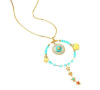 Ouruiba Collana con ciondolo circolare con frange, a forma di fiore, croce, rosa, in acciaio inossidabile, regolabile, gioiello bohémien, etnico, donna, acciaio inox