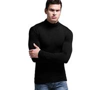 Ouruikia per Uomo Leggero Termico Modale Strato Base Dolcevita Manica Lunga Maglione Top Intimo Termico per Uomo Autunno Inverno Top, Nero, L