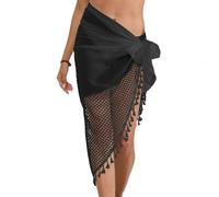 Ouruikia sarong pareo donna chiffon frange spiaggia wrap bikini cover up scavato multifunzionale gonna spiaggia, Nero , Taglia unica