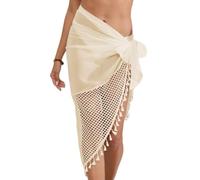 Ouruikia sarong pareo donna chiffon frange spiaggia wrap bikini cover up scavato multifunzionale gonna spiaggia, beige., Taglia unica