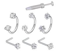 OuryTech Anello al naso, piercing e plug nasale, anello a ferro di cavallo 18G in acciaio inossidabile con attacco a sfera, gioielli per piercing nasale femminile filettati internamente