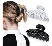 OuryTech Clip per Capelli, 2 Pezzi Claw Clip e Fermaglio per Capelli, Clip di Media Grandezza con Forte Tenuta in Plastica Riciclata, Con Motivo a Pois per Capelli Spessi