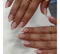 OuryTech Press On Nails, 24 pezzi di unghie finte adesive a forma di mandorla, unghie finte con design a puntini bianchi, riutilizzabili e brillanti