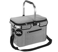 OUSFOT Grande Cestino Picnic Pieghevole, 30L Borsa Termica con Coperchio Grigio