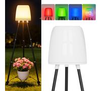 OUSFOT Lampada Solare da Terra Esterno con Supporto per Fiori, RVB e Bianco Caldo, Impermeabile Piantana per Un'illuminazione Sostenibile della Terrazza, Luci Solari da Giardino, Piscine, Cortili