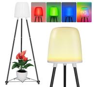 OUSFOT Lampada Solare da Terra Esterno RGB e Bianco Caldo, Impermeabile Piantana con Supporto per Fiori per Un'illuminazione Sostenibile della Terrazza, Luci Solari da Giardino, Piscine, Cortili