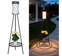 OUSFOT Lampade Solari da Esterno con USB su Piedistallo, Impermeabile Luci Solari da Giardino con Tre Impostazioni di Temperatura del Colore, Luci da Esterno Solari per Terrazza, Giardino, Cortile