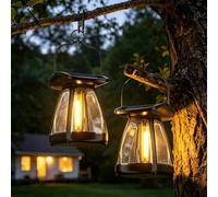 OUSFOT Lanterne Solari da Esterno, 2 Pezzi Lampada Solare da Giardino IP65 con Ganci e Clip Lampada da Campeggio, Adatte per Decorare Giardini Prati Cortili Campeggi, Feste e Come Regalo