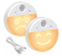 OUSFOT Luce Notturna, 63 LED Luce Notturna Bambini con Sensore di Movimento da Interno, 2 Pezzi Faccina Sorridente Integrata Ricaricabile Adatto Bambini,Adulti,Camera da letto,Scale,Cucina,Soggiorno