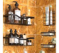 OUSFOT Mensola Doccia senza Foratura da 5 Pezzi Porta Sapone per Doccia Mensola Doccia per Cucina, Bagno, Porta Shampoo, Nera