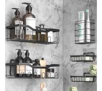 OUSFOT Porta Sapone per Doccia Confezione da 5, Porta Bagnoschiuma da Doccia con Gancio, Mensola Doccia senza Foratura Impermeabile Nero, per Bagno, Cucina, Toilette