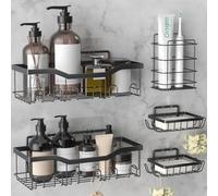 OUSFOT Porta Sapone per Doccia Confezione da 5, Porta Bagnoschiuma da Doccia con Gancio, Mensola Doccia senza Foratura Impermeabile Nero, per Bagno, Cucina, Toilette