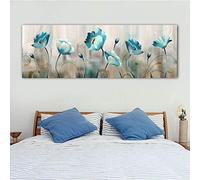 OUSHION ART Grandi Dimensioni Fiori Blu Tela Pittura per Soggiorno Fiori Astratti Poster Stampe di Arte Della Parete per Camera Da Letto Decorazione Della Casa 45x135 cm Senza Cornice