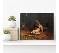 OUSHION ART Il terribile e suo figlio Ivan (1885) Ilya Repin Vintage Ritratto classico Dipinti ad olio Poster su tela per Galleria Home Decor 70x91cm telaio interno