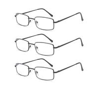 OuShiun 3 Pacco Occhiali Da Lettura Anti Luce Blu con Lenti Antiriflesso Uomo Donna Leggero Rettangolare In Metallo Materiale In Acciaio Inox Cerniera A Molla (Nero +3.00)