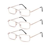 OuShiun 3 Pacco Occhiali Da Lettura Anti Luce Blu con Lenti Antiriflesso Uomo Donna Leggero Rettangolare In Metallo Materiale In Acciaio Inox Cerniera A Molla (Oro +2.00)