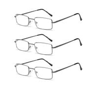 OuShiun 3 Pacco Occhiali Da Lettura Anti Luce Blu con Lenti Antiriflesso Uomo Donna Leggero Rettangolare In Metallo Materiale In Acciaio Inox Cerniera A Molla (Grigio Metallo +1.00)