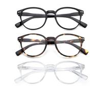 OuShiun Occhiali da lettura Blue Light Blocking, Rotondi per Uomini e Donne, Telaio Leggero, Anti-Fatica Oculare - Colori: Nero, Tartaruga, Trasparente, Potenza1.5