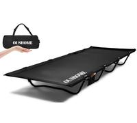 Oushome Lettino da Campeggio Ultraleggero, Pieghevole Brandina da Campeggio, Portatile, 192 x 70 cm, Peso Massimo 160 kg, Facile da Costruire, per Campeggio, Viaggi, Escursioni, Spiaggia, Nero