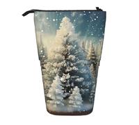 OUSIKA Astuccio natalizio con albero di pino e neve in piedi, grazioso astuccio telescopico, portapenne pop up, astuccio per trucchi, regalo di Natale, Nero , Taglia unica, Portamonete
